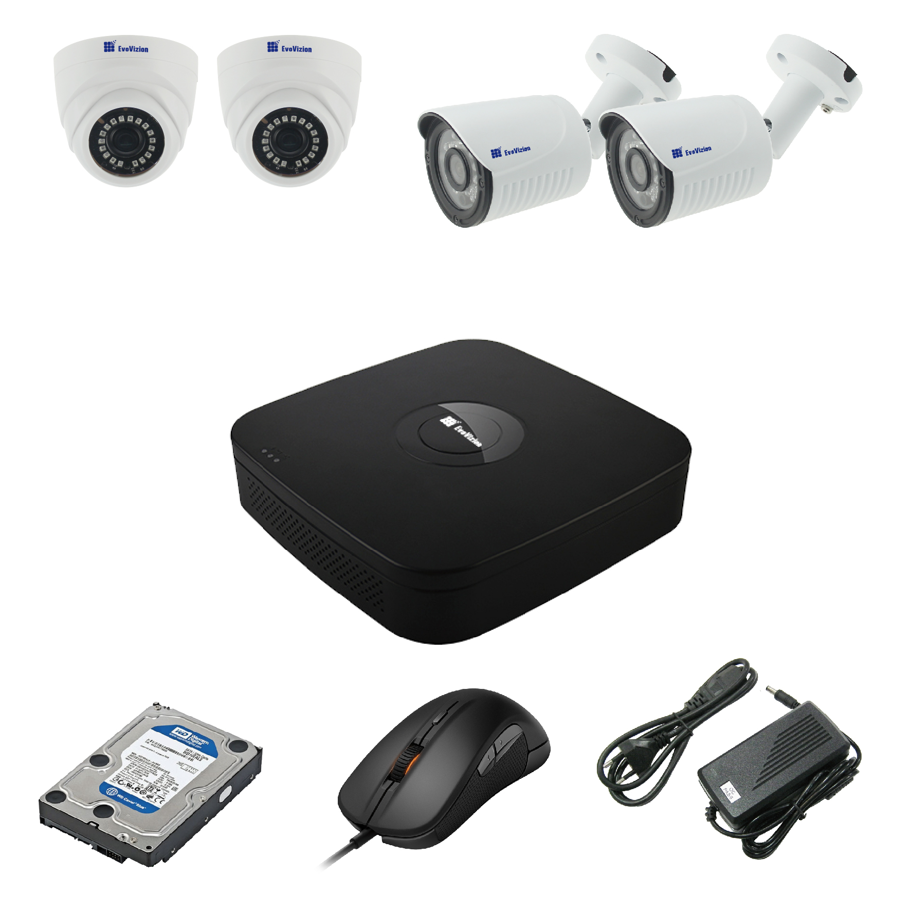 Комплект видеонаблюдения EvoVizion 2DOME-2OUT-240-LITE + HDD 500 Гб